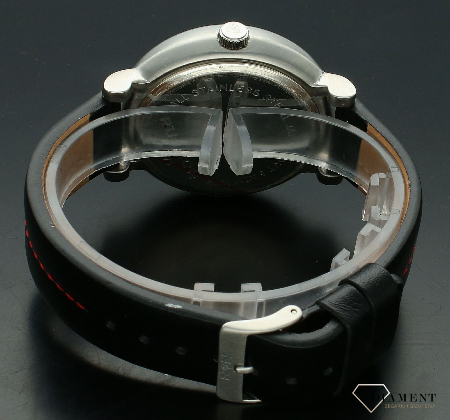 Zegarek męski na skórzanym pasku Rubicon RNAC71 black white red (2).jpg